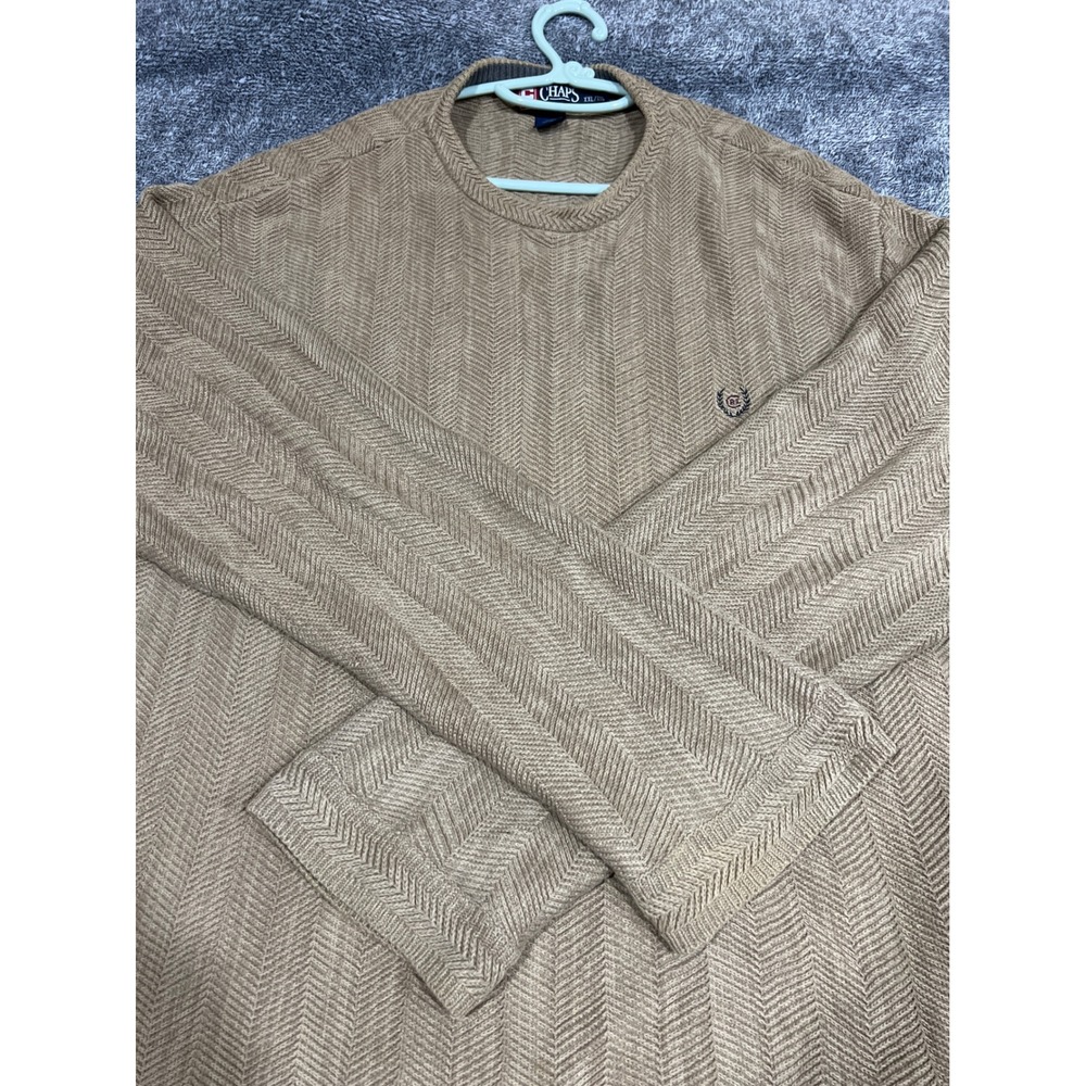 Chaps Ralph Lauren Mens XXL Tan Herringbone Cotton Crewneck Sweater 506210